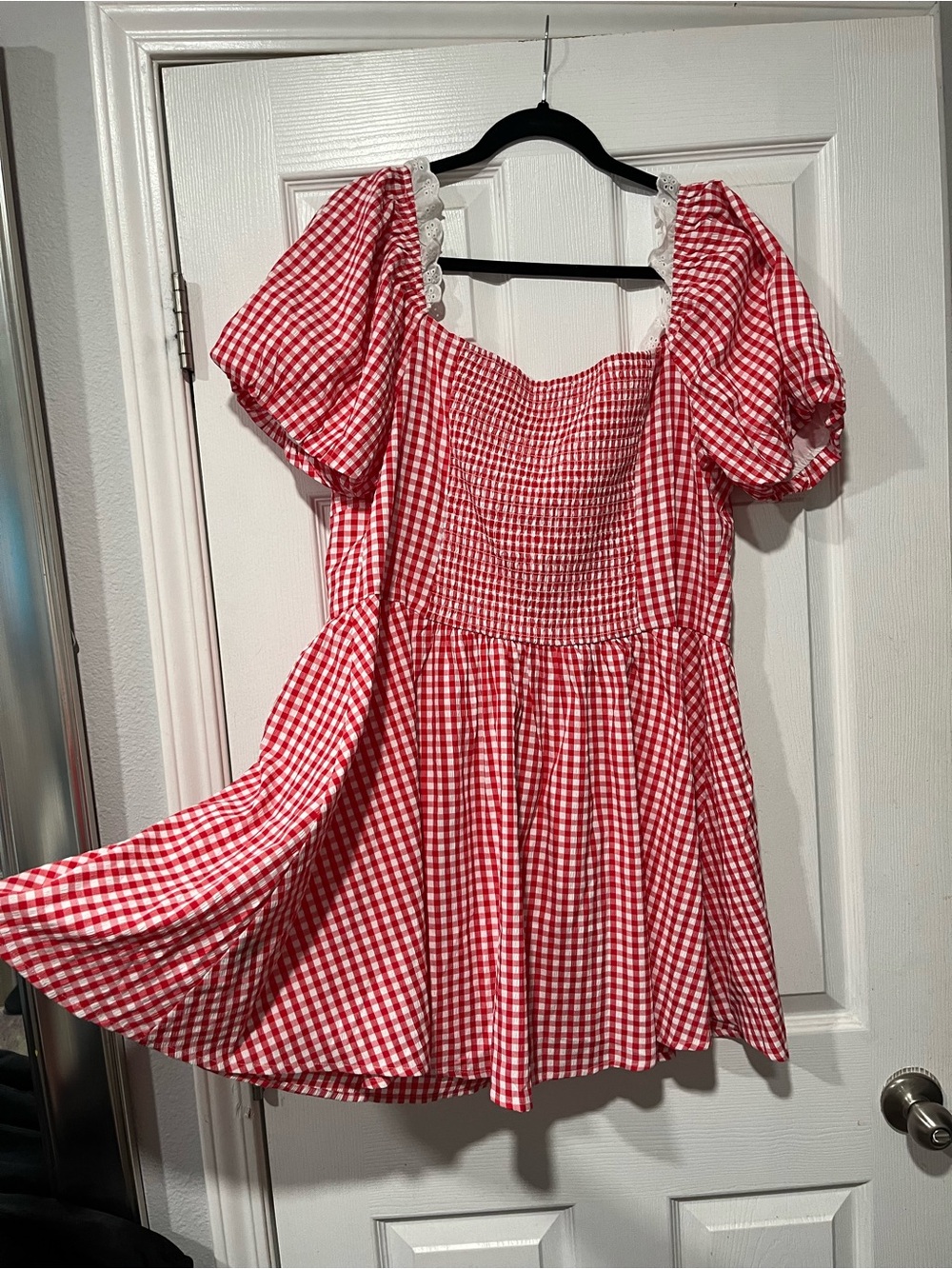 Red Gingham Lace-Trim Mini Dress - Picture 10 of 11